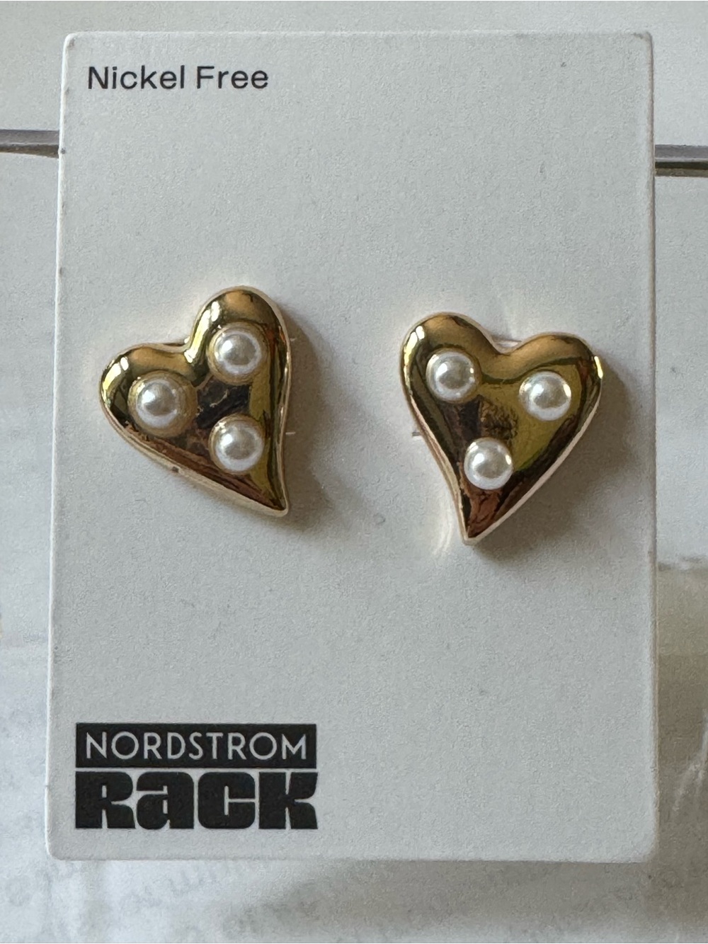 Nordstrom Gold Toned, Heart Earrings with Pearl Accents NWT